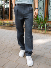 Single Pleat Black Linen Blend Trouser