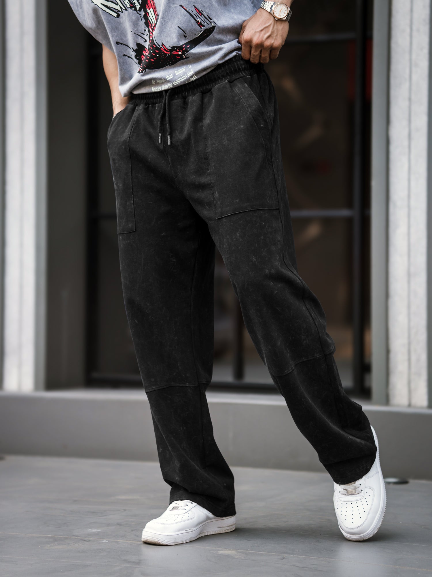 Optic Acid Wash Black Baggy Fit Pant