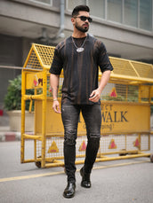 Retro Hand Spray Black Half Sleeve Tshirt