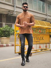 Vintage Acid Wash Brown Half Sleeve T-Shirt