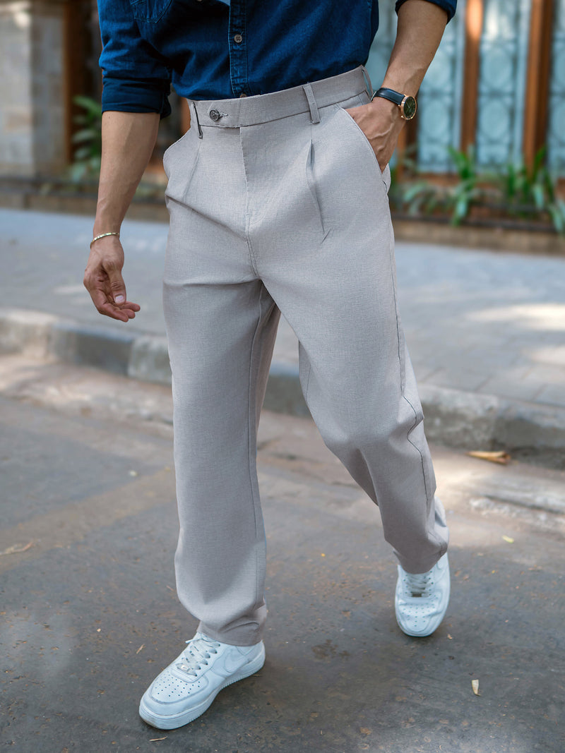 Single Pleat Sky Blue Linen Blend Trouser
