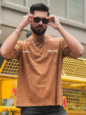 Vintage Acid Wash Brown Half Sleeve T-Shirt
