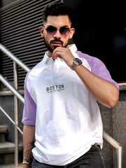 Boston Purple White Half Sleeve Polo T-Shirt