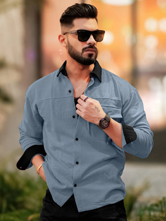Brooklyn Knit Light Grey Full Sleeve Shirt