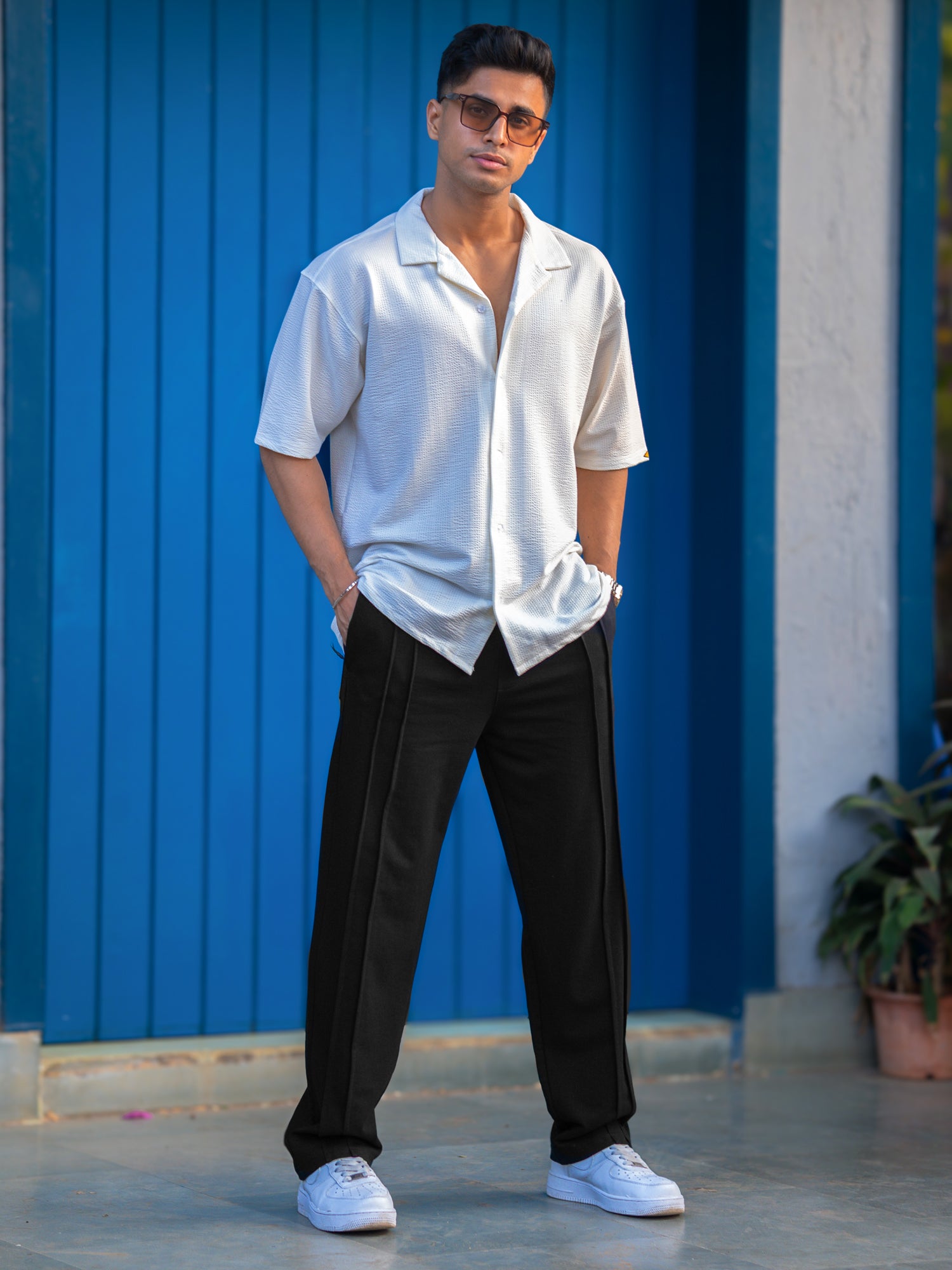 Two Pleat Black Baggy Fit Pant