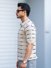 Beige half sleeve glitchline polo t-shirt for men - view 4