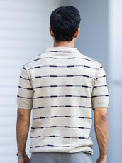Beige half sleeve glitchline polo t-shirt for men - view 5