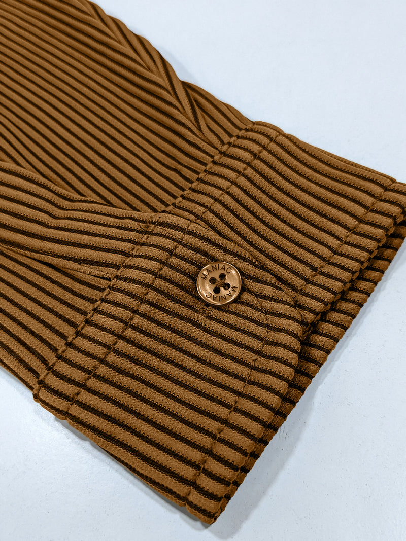 Stripe Textured Brown Full Sleeve Shirt