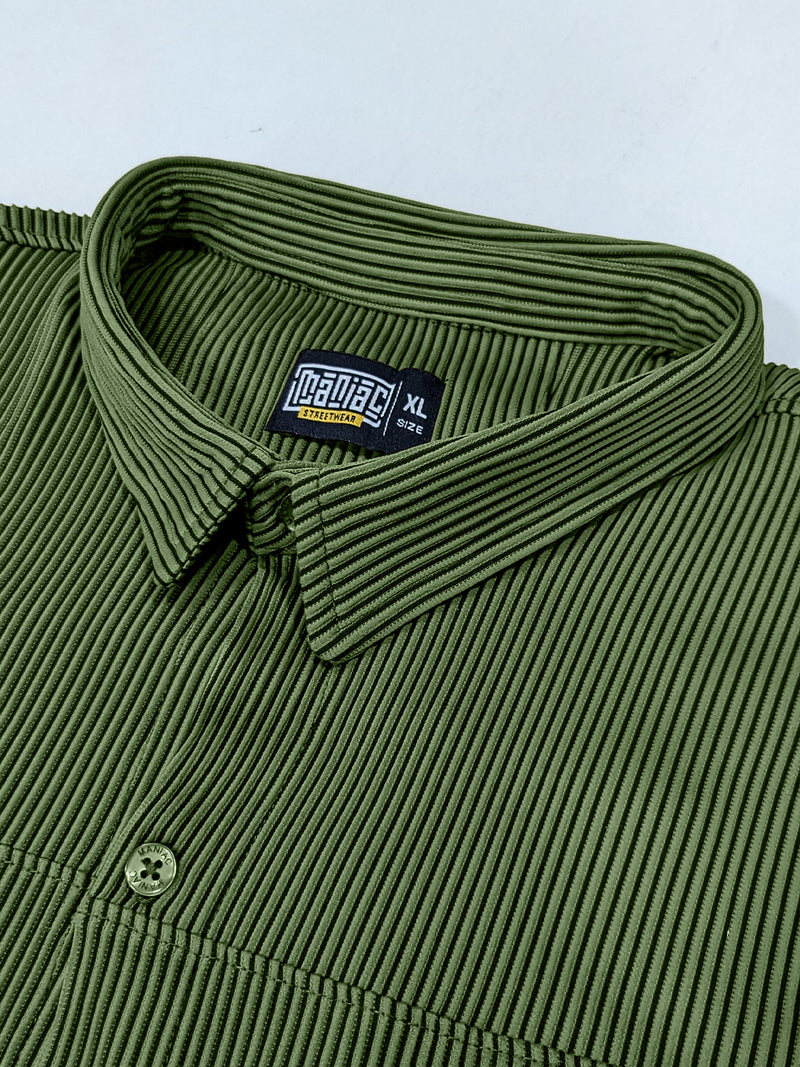 Stripe Textured Olive Full Sleeve Shirt