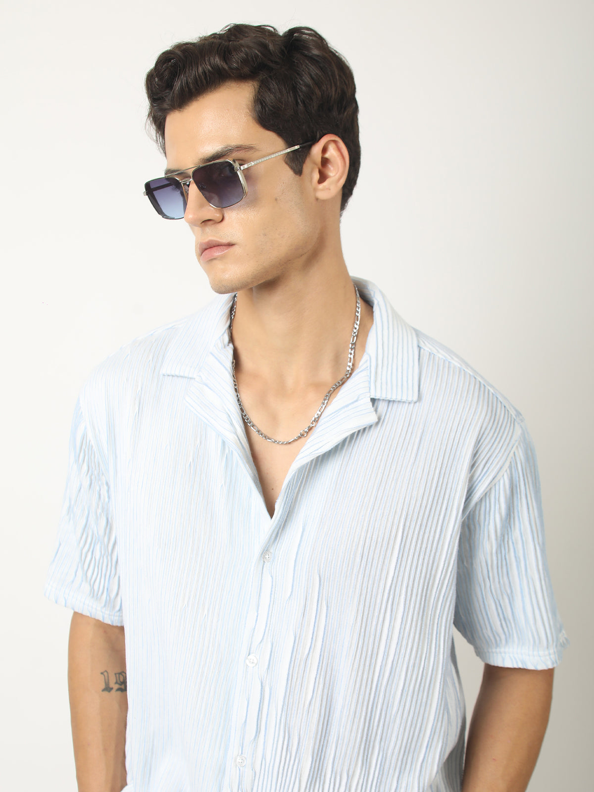 Sky blue half sleeve crochet skyblue shirt for men - view 4