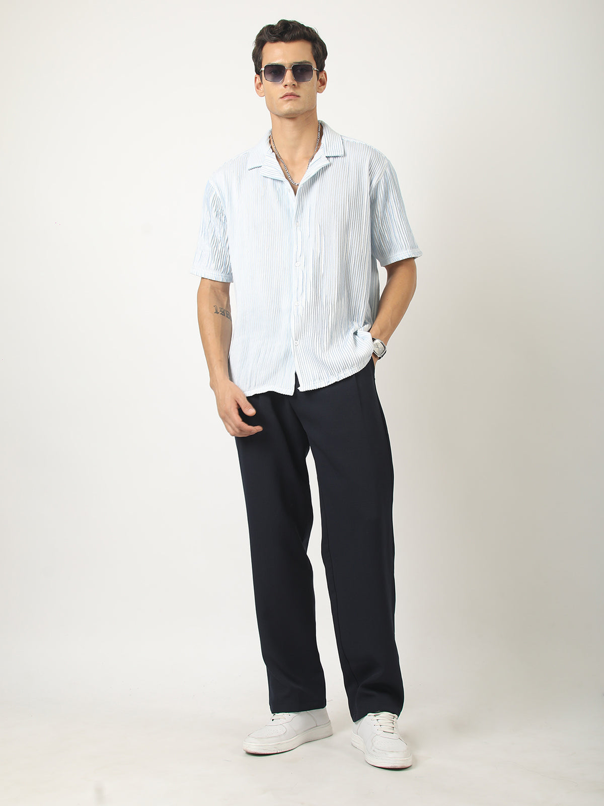 Sky blue half sleeve crochet skyblue shirt for men - view 6