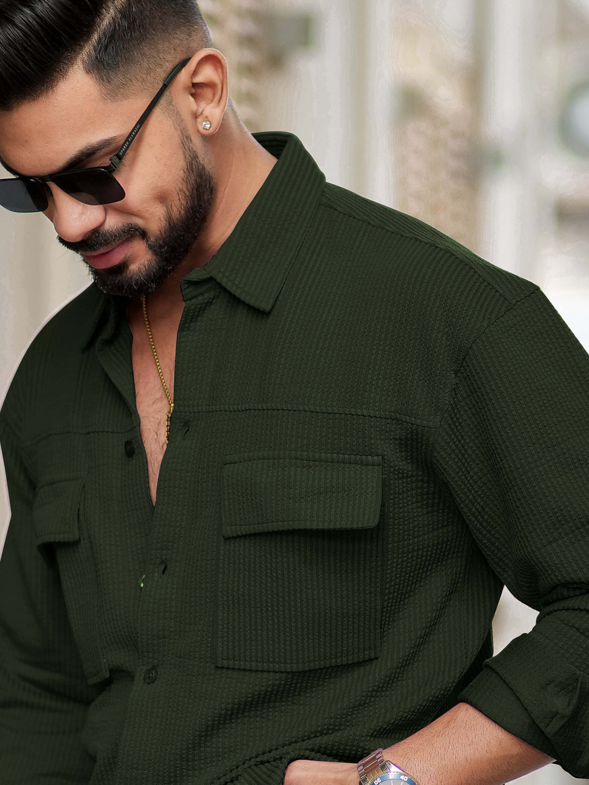 Olive full sleeve elliot knit lycra shirt for men
