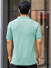 Croshia knit Berly Green Half Zip Half Sleeve Polo T-Shirt