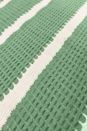 Popcorn Knit Vertical Stripe Green Half Sleeve Shirt