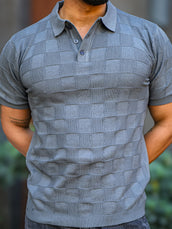 Chess Knit Dark Grey Polo Half Sleeve T-Shirt