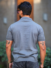 Chess Knit Dark Grey Polo Half Sleeve T-Shirt