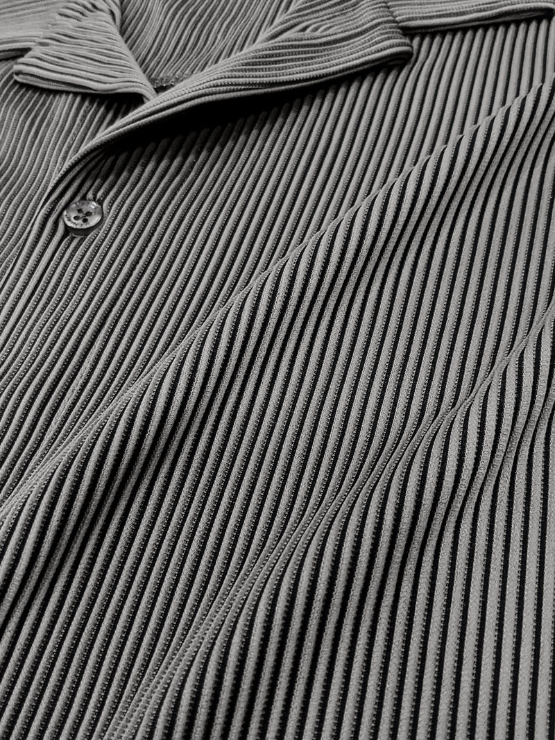 Stripe Textured Grey Half Sleeve Shirt