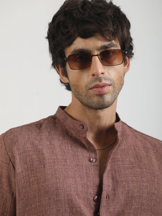 Self Jacquard Brown Full Sleeve Shirt