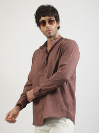 Self Jacquard Brown Full Sleeve Shirt