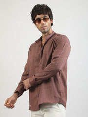 Self Jacquard Brown Full Sleeve Shirt