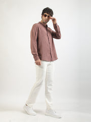 Self Jacquard Brown Full Sleeve Shirt