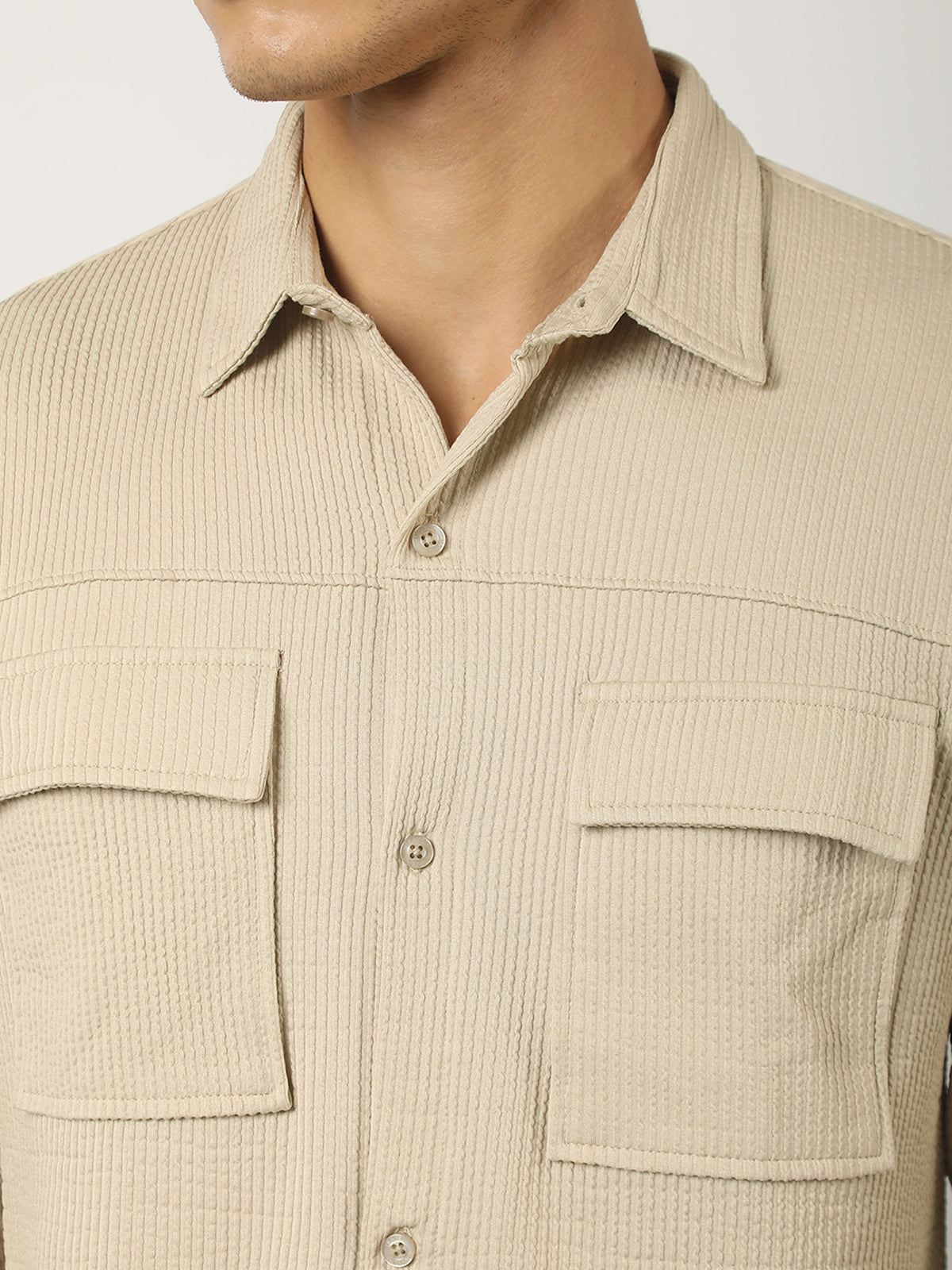 Beige full sleeve elliot knit lycra shirt for men - view 2