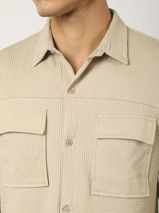 Elliot Cargo Knit Beige Lycra Full Sleeve Shirt