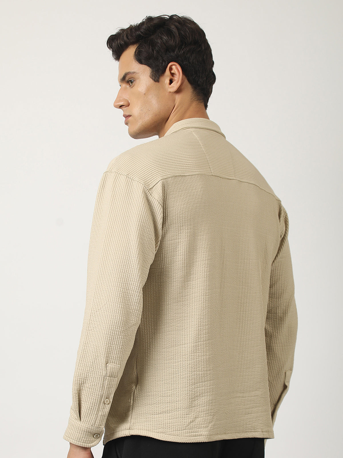 Beige full sleeve elliot knit lycra shirt for men - view 5