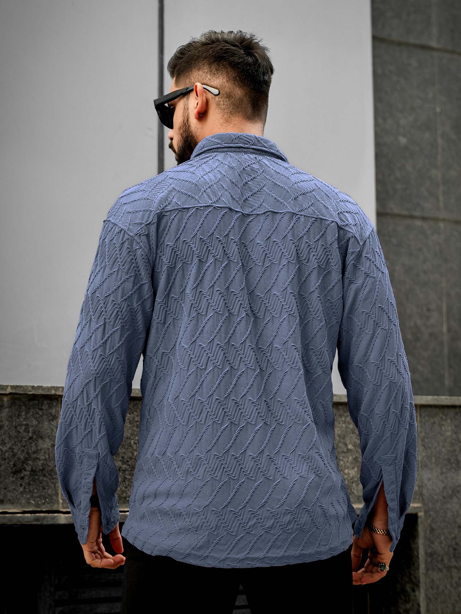 Creased Denim Blue Full Sleeve Shirt