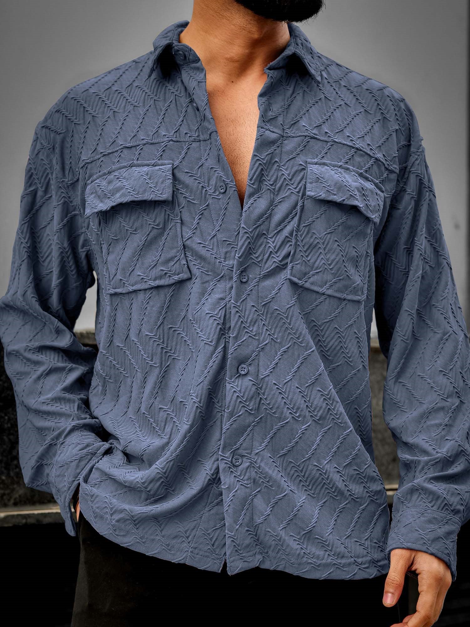 Creased Denim Blue Full Sleeve Shirt