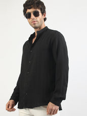 Self Jacquard Black Full Sleeve Shirt