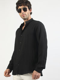 Self Jacquard Black Full Sleeve Shirt
