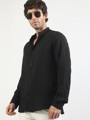 Self Jacquard Black Full Sleeve Shirt