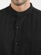 Self Jacquard Black Full Sleeve Shirt