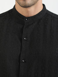 Self Jacquard Black Full Sleeve Shirt
