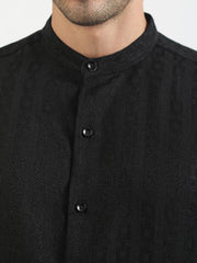 Self Jacquard Black Full Sleeve Shirt