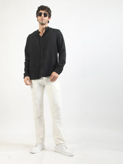 Self Jacquard Black Full Sleeve Shirt