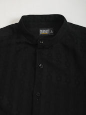 Self Jacquard Black Full Sleeve Shirt