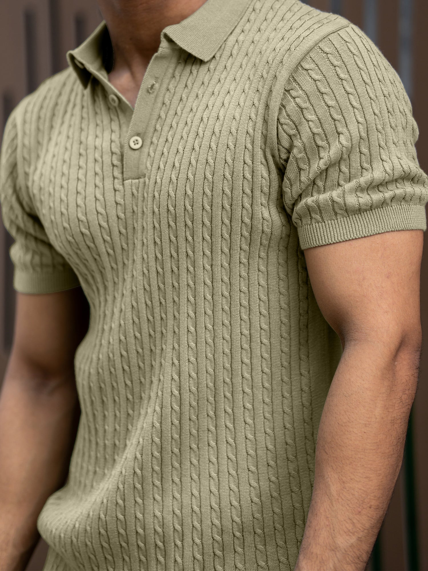 Ribbed Knit Light Green Polo T-Shirt