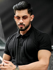 Flat Knit Black Slim T-Shirt