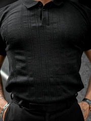 Flat Knit Black Slim T-Shirt