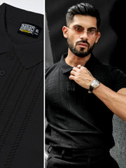 Flat Knit Black Slim T-Shirt