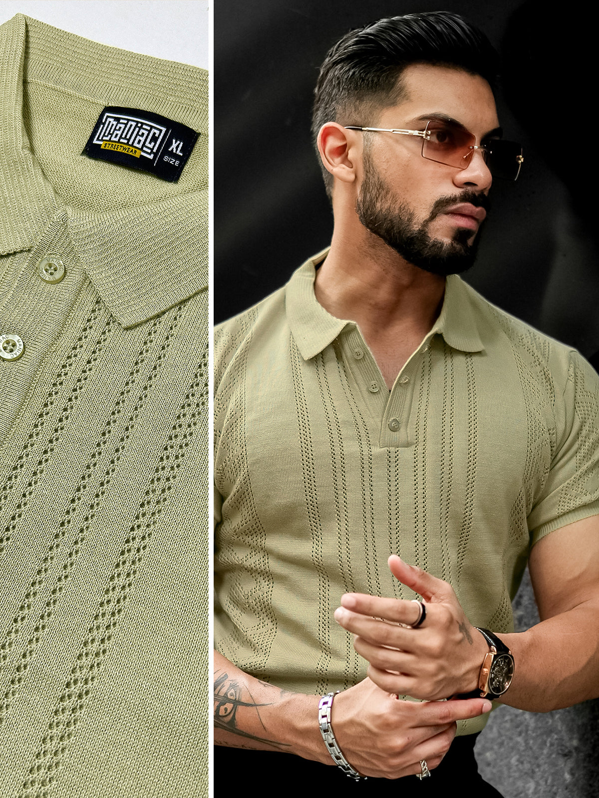 Flat Knit Beige Slim Polo T-Shirt