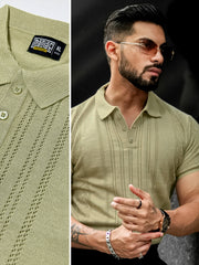Flat Knit Beige Slim Polo T-Shirt