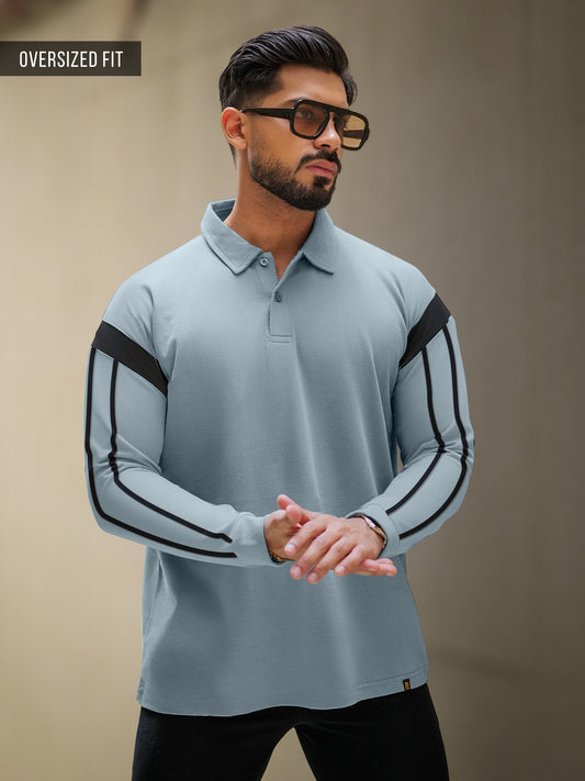 Sleeve Stripe Light Grey Full Sleeve Polo T-Shirt