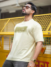 Madness Embroidery Cream Half Sleeve T-Shirt
