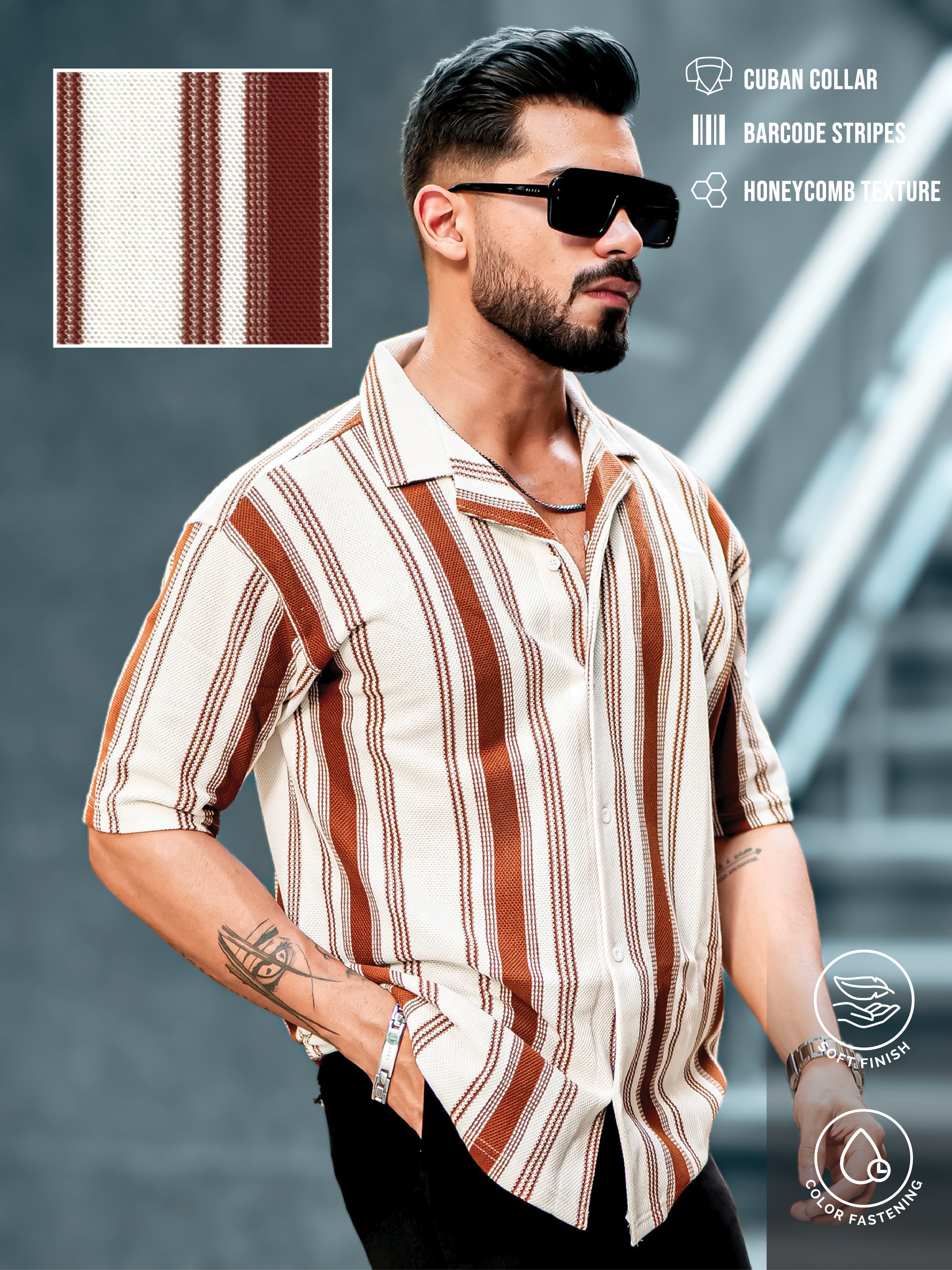 Barcode Stripe Brown Shirt