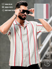 Roman Stripe Silver Grey Half Sleeve Shirt