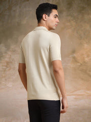 Luxe Knit Beige Half Sleeve Polo Tshirt