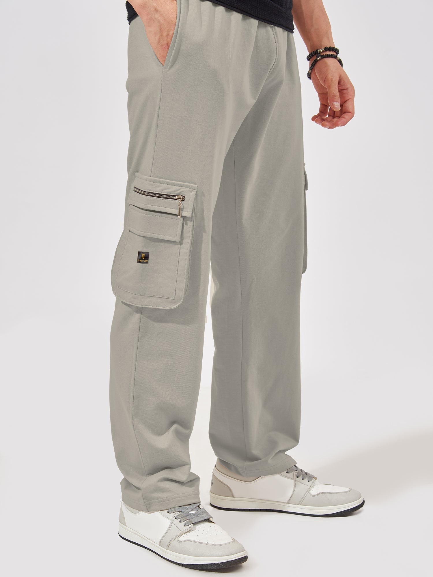 Baggy Side Zip Pocket Light Grey Cargo